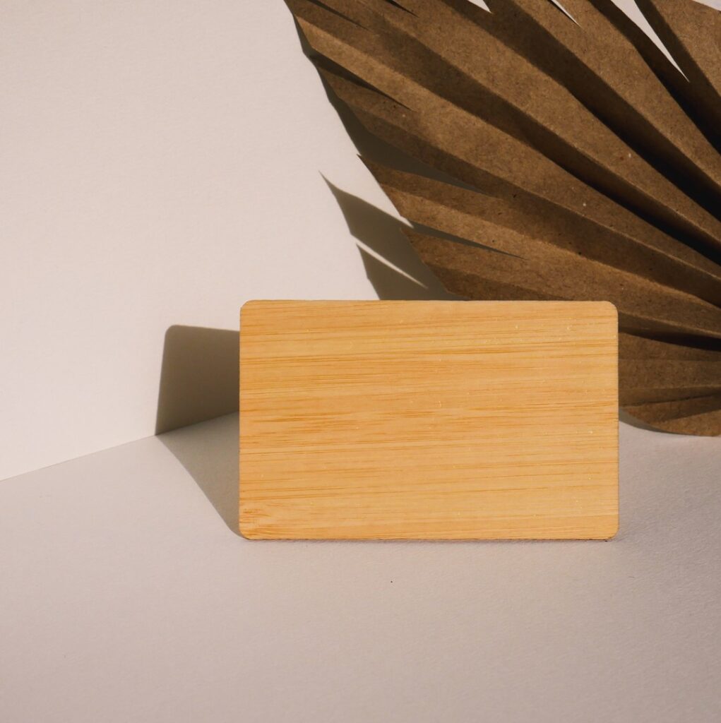 Smart Wooden business card | NFC-enabled Customizable | QR support With premium Profile with UV Printing (Send Your Name, logo and designation) (Wooden Card 1st)