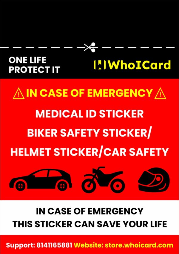 Medical ID Sticker - Biker Safety Sticker/Helmet Sticker/Car Safety Smart Medical ID Sticker - Add Unlimited Emergency Information with Profile Picture - Biker Safety Sticker/Helmet Sticker/Car Safety Sticker It keeps your important medical info handy, allowing your loved ones to be contacted and to provide proper treatment. Ideal to use on your Motorcycle, Car, Helmet, Cycle, etc. Biker safety sticker helmet sticker car safety india, Biker safety sticker helmet sticker car safety near, helmet graphics design sticker, venom helmet sticker design, motorcycle helmet decals, half helmet sticker, Biker safety sticker helmet sticker car safety in india, Biker safety sticker helmet sticker car safe near me, Biker safety sticker helmet sticker car safety in Vadodara, Biker safety sticker helmet sticker car safety in Mumbai, Biker safety sticker helmet sticker car safety in Ahmedabad, Biker safety sticker helmet sticker car safety in surat, Biker safety sticker helmet sticker car safety in Rajkot, Biker safety sticker helmet sticker car safety in delhi, Biker safety sticker helmet sticker car safety in Jaipur, Biker safety sticker helmet sticker car safety in indore, Biker safety sticker helmet sticker car safety in Gujarat,